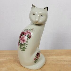 Vintage Formalities Baum Bros Porcelain Cat Figurine Victorian Rose Gold Trim 7"